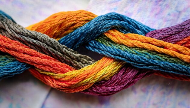 intricate vibrant knot of interwoven multicolored threads forming abstract shapes lines textile