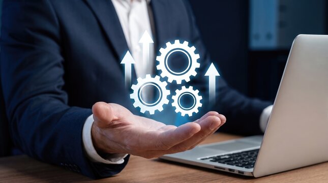 Business process optimization concept featuring digital workflow management, operational efficiency, automation, performance improvement, and strategic enterprise growth