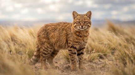 Naklejka premium Pampas cat in a grassland