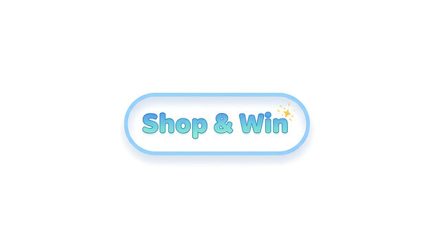 A stylized blue button with the text Shop and Win sits centered on a white background.