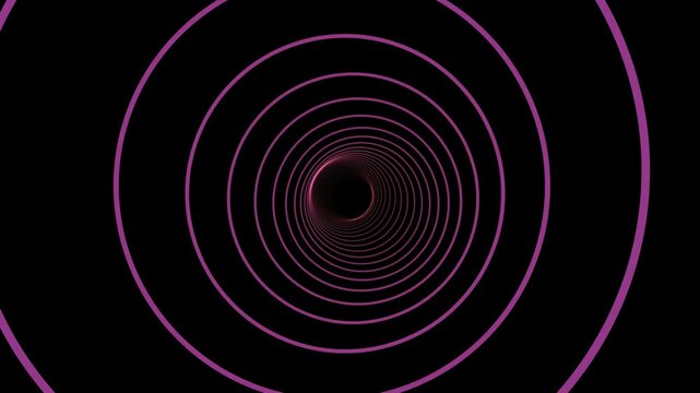 Abstract tunnel with glowing purple concentric circles or rings creating an optical illusion of depth and motion in a dark space