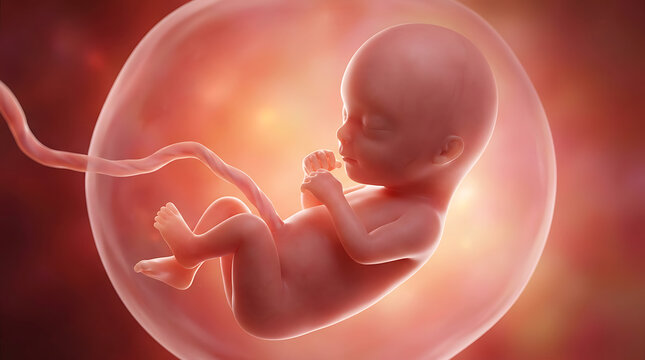 Detailed Medical Visualization of a Human Fetus Developing Safely Inside the Womb Environment