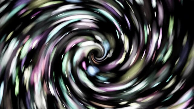 カラフルなパーティクルが渦を巻きながら回転する4K画質の背景透過映像素材
