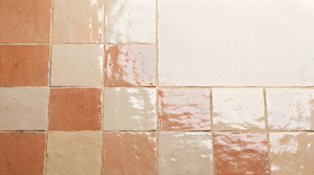 Rustic terracotta floor tiles with square pattern