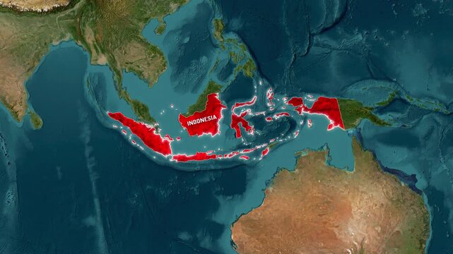 3D Satellite Map Animation Highlighting Indonesia with Text Overlay and Waving National Flag