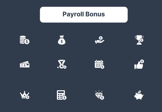 Payroll Bonus and Employee Reward Financial Benefits Icon Set