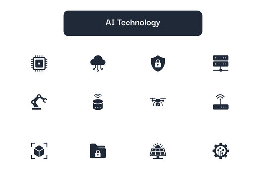 AI Technology Solid Icon Set