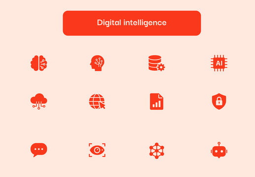 Digital Intelligence AI Technology Icon Set