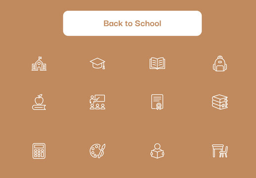 Back to School Flat Line Icons Pack