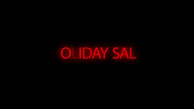 Red neon signage displaying holiday sale illuminated on a dark surface.
