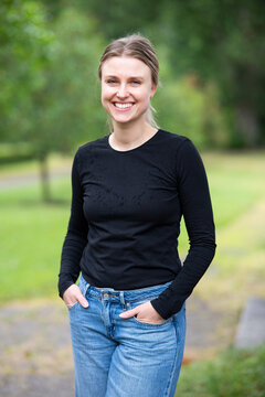 Portrait of beautiful smiling blonde young woman 