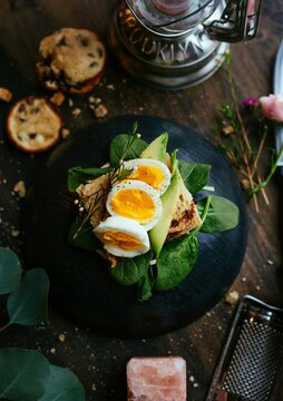 Healthy Avocado Toast with Boiled Eggs and Spinach
