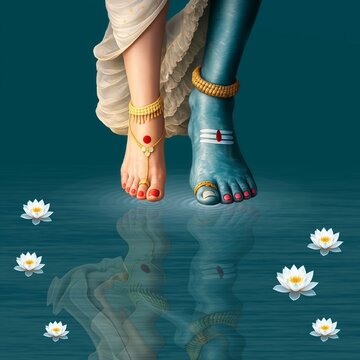 Hariyali Teej Divine Feet of Parvati and Shiv on Water Surface Illustration Festival Greeting Poster