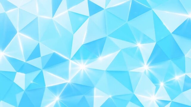 Geometric Triangle Shapes Pattern Background with Glowing Light Blue Faceted Crystal Texture
