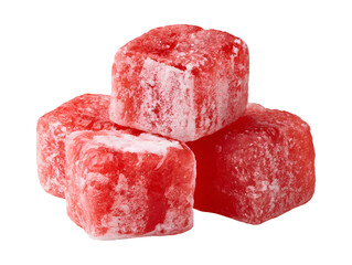 Fototapeta premium Collection set of Turkish delight candy cubes isolated on transparent or white background, png