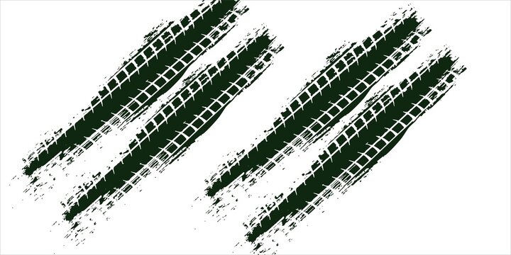 Grunge tire track vector background with dark green tire marks and splatter effect. Perfect for offroad racing, rally poster, automotive banner, and extreme sports design element.