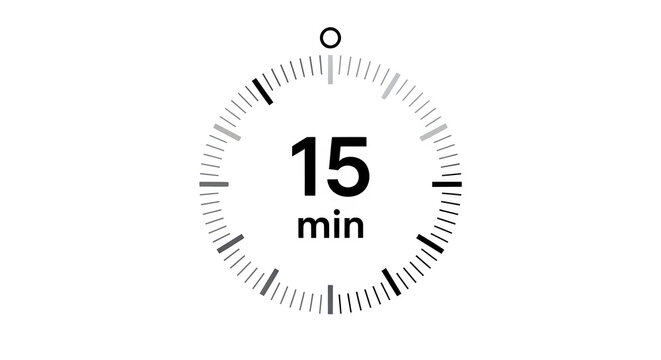 Minimalist 15 minute timer clock icon isolated on a transparent background for professional time management and countdown interface design