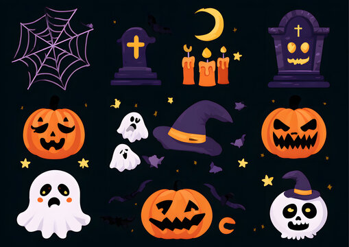 ハロウィンの各種イラストセット