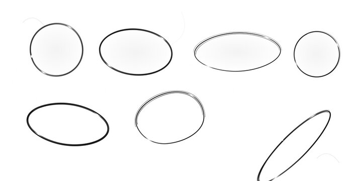 Set of various metallic circular and elliptical frames with collection on transparent background