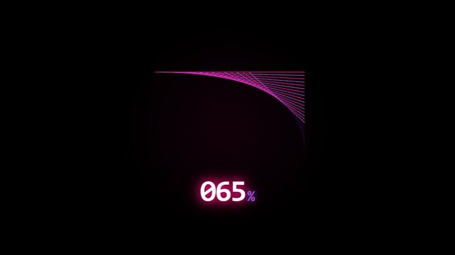 A dynamic digital loading sequence with pink glowing percentages and fine abstract lines increasing against a dark background, showcasing progress from 16% to 93% in a sleek UI style.