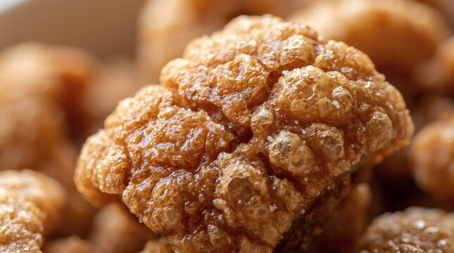 Macro Close-up of Crispy Golden Brown Fried Pork Rind (Chicharr?n) with Visible Salt Crystals