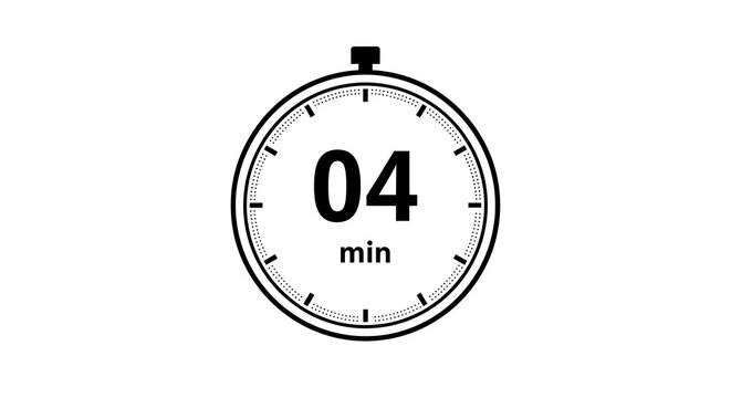 A four minute timer clock icon isolated on a transparent background featuring a minimalist circular stopwatch design for precise time tracking
