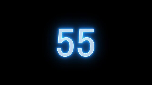 Glowing neon colorful 1 minute countdown animation from 60 seconds to 0 seconds. 1 minute countdown timer on a black background. 4k video