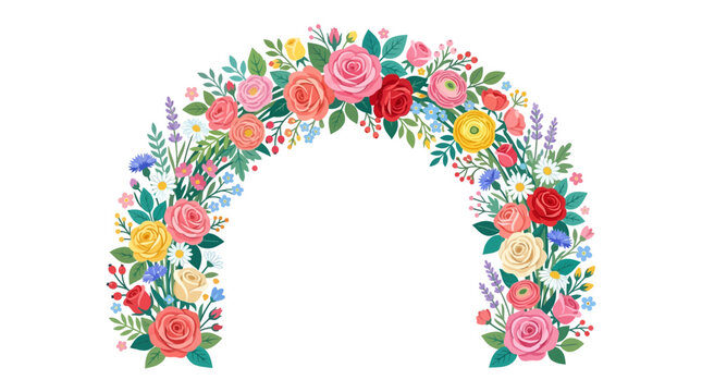 Decorative Floral Arch Border with Colorful Roses Daisies and Spring Flowers