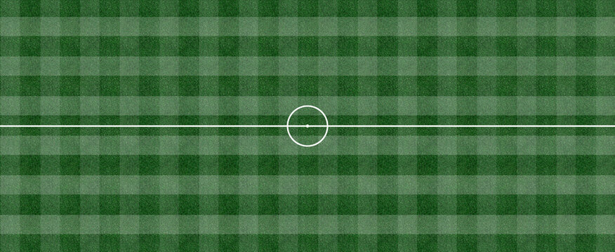 checkered soccer field, checkered football pitch, center circle, halfway line, grid grass turf, stadium lawn texture, aerial sport pitch, sports arena background, kickoff circle, checkered turf