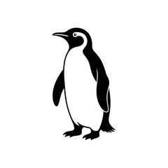 Fototapeta premium Minimalist penguin vector icon, black and white emperor penguin silhouette, standing arctic bird graphic for logo design