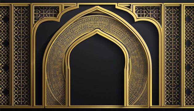 luxury islamic golden arch frame on black background