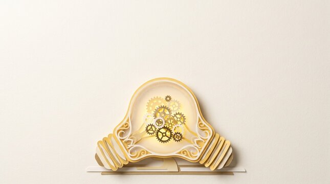 Innovative light bulb with intricate gears and cogs, symbolizing creativity, ideas, and mechanical ingenuity in a bright, clean setting