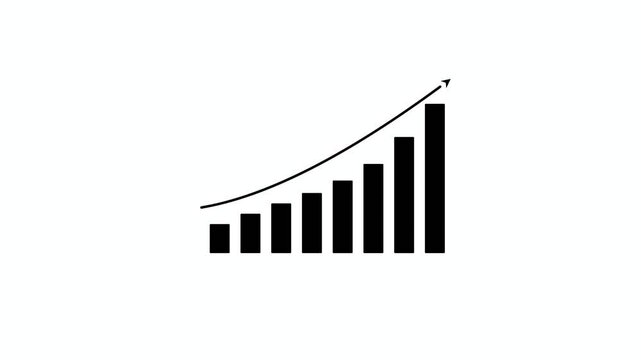 Business growth concept in a graph chart showing marketing sales profit increasing to future target. Progress, Business graph success, statistic bar columns growth animation arrow on white background