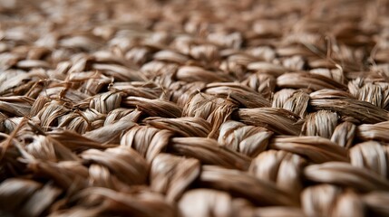 Obraz premium Close up of intricately woven natural fibers forming textured surface with warm earthy tones and shallow depth of field
