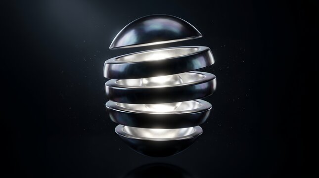 Abstract metallic rings floating in space with luxury reflections high quality 3d rendering