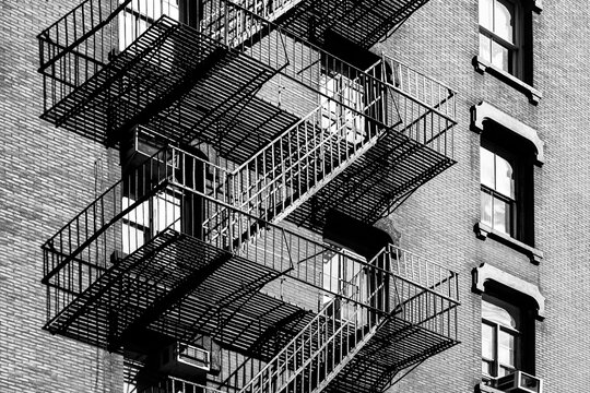 fire ladder at old houses downtown in New York