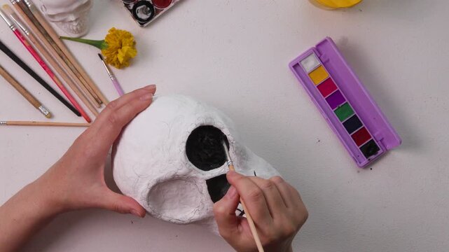 DIY Papier-Mache Calavera Skull Painting for Dia de los Muertos Decor