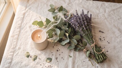 Lavender Eucalyptus Candle Aromatherapy Smoke Still Life Wellness © Nadi