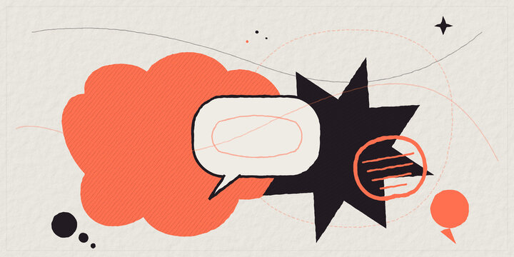 Abstract hand drawn speech bubble composition with geometric decorative on transparent background