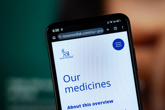 Bagsv&aelig;rd, Denmark - 03 August 2026: Close-up of Novo Nordisk homepage on a smartphone.