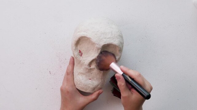 Overhead DIY PapierMache Skull Painting for DayOfTheDead Decor Handmade Calavera
