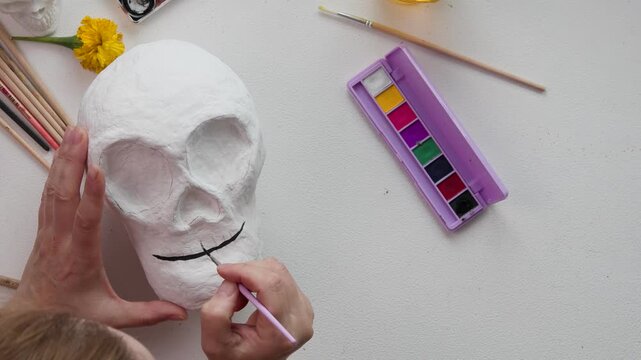 In-Progress DIY Paper Mache Calavera Skull for Day of the Dead Decor
