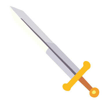 Medieval knight steel sword golden hilt fantasy weapon vector illustration