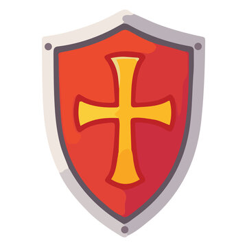 Medieval knight crusader shield with gold cross defense vector illustration
