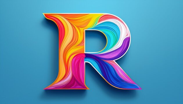 colorful abstract letter r logo with white space for text on light blue background