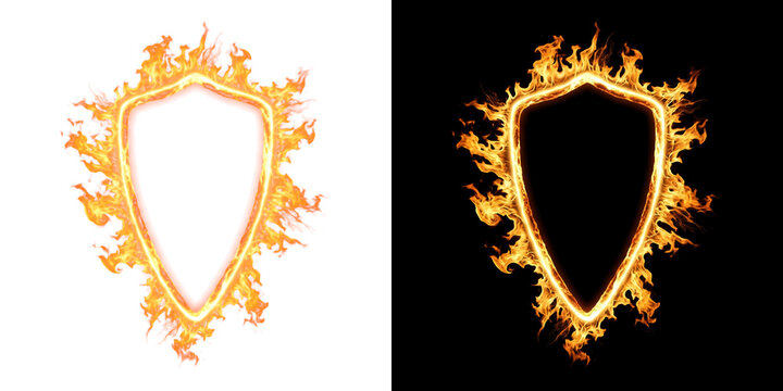 Elongated Molten Kite Shield Frame in Fiery Light, Burning Effect Cutout with Real Transparency