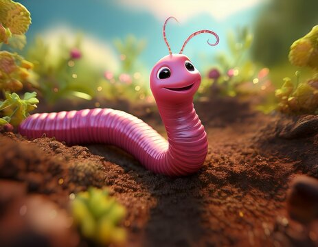 wiggly pink worm explores garden soil with glee whimsical slow motion