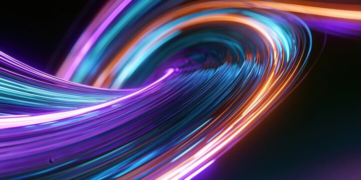 Abstract Neon Light Trails in Pink and Blue Creating Dynamic Motion on Dark Background