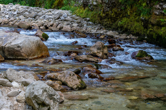 Mountain rocky river in canyon baldi, western Georgia