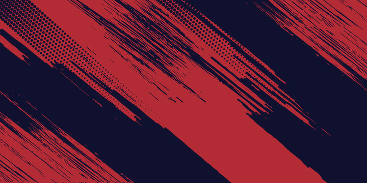 Red halftone dots blue color pattern gradient grunge texture background. Dot pop art comic sport style vector illustration